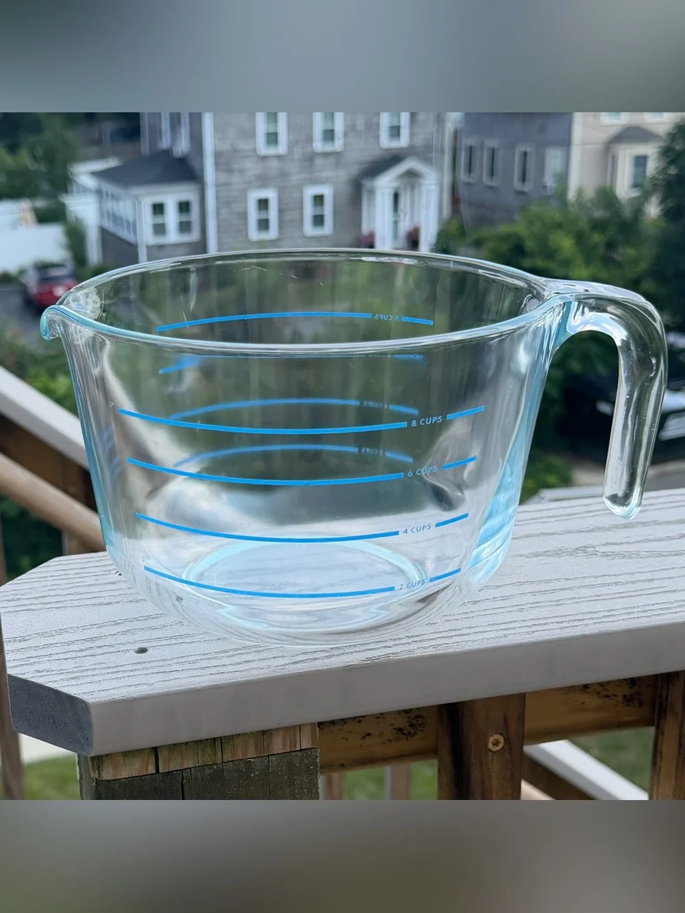 PYREX 8-Cup Glass Measuring Bowl Blue Lettering M-640, Made in USA, Vintage